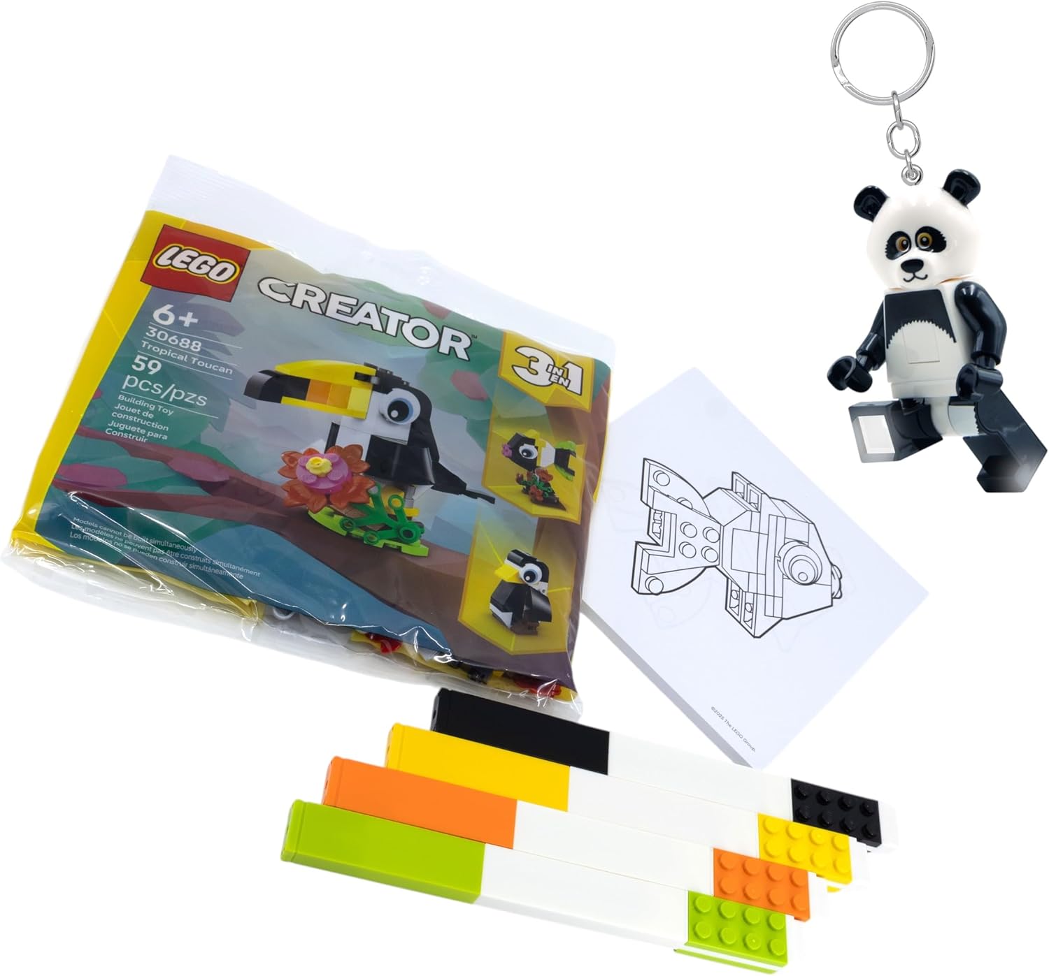 LEGO Panda Guy Keychain Light & Animal Stationery Creativity Set Bundle