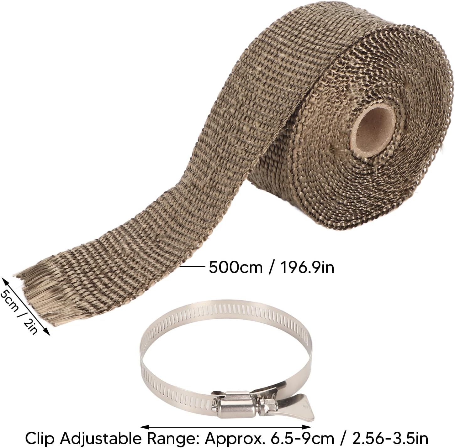 Fireproof Pipe Wrap, Exhaust Heat Wrap Roll, Fiberglass Heat Cover Tape with 2 Clips for Furnace Tube Motorcycle Exhaust Pipes