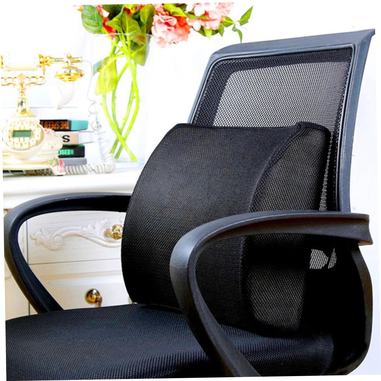 Coussin Lombaire Mémoire Coton Noir pour Voiture et Bureau