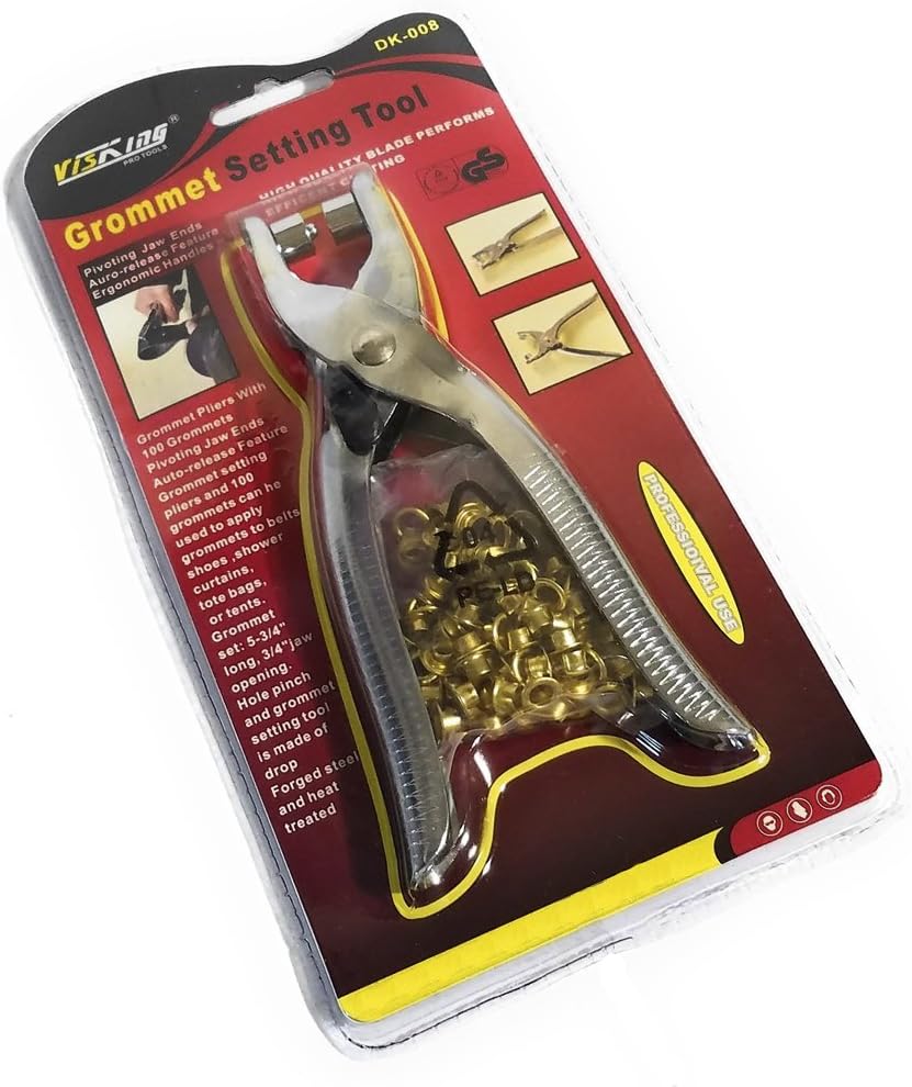 Grommet Setting Tool, Steel Hole Punch Eyelet Setter Kit - For Leather, Canvas, All Fabrics Men & Women Clothes, Shoes, Belts, Bags, Crafts - 100 Free Gold eyelets/grommets