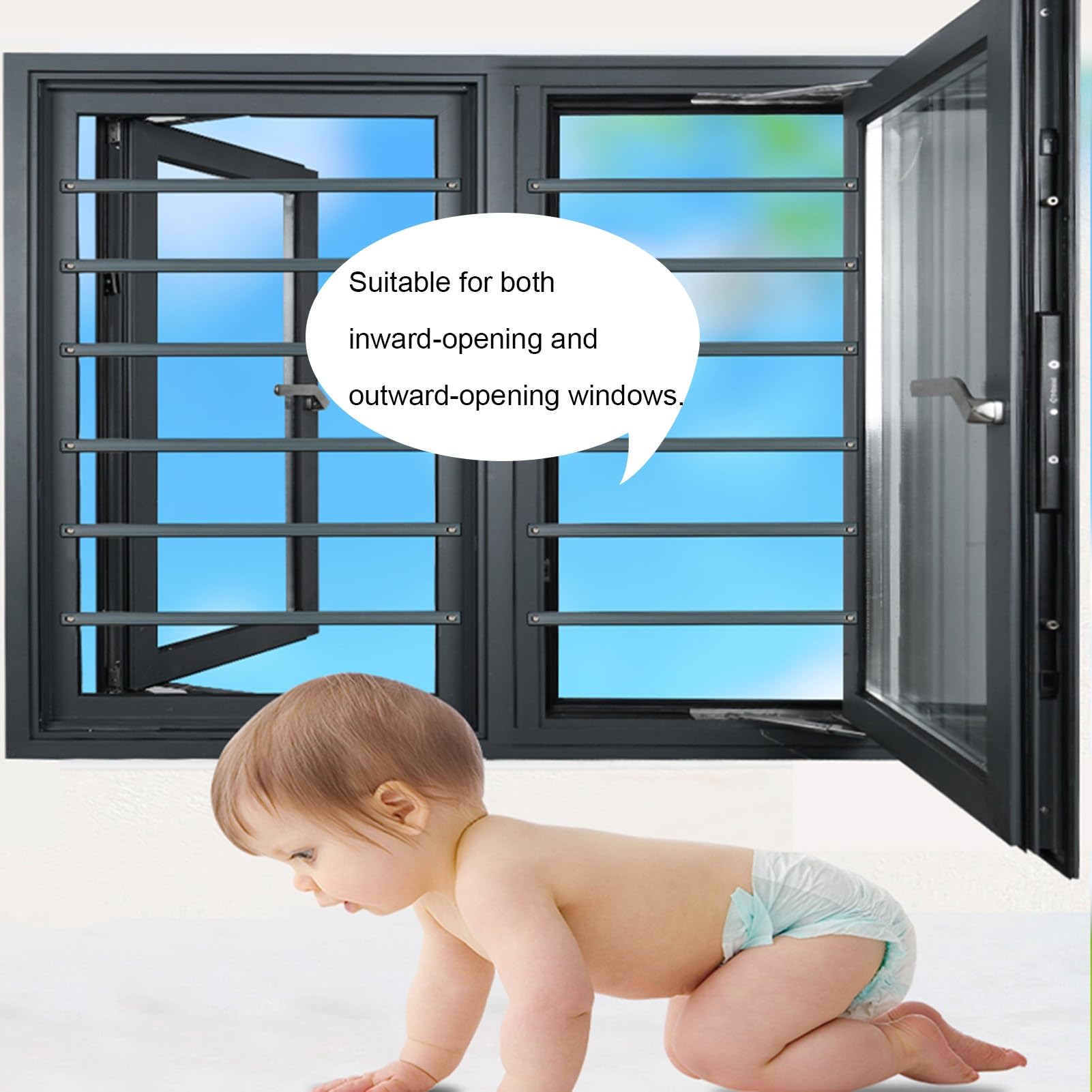 Barra de seguridad de aleación de aluminio para ventana, barra de seguridad para niños, para el hogar, parrilla de 120 cm, ideal para protección de habitación de niños y sala de estar