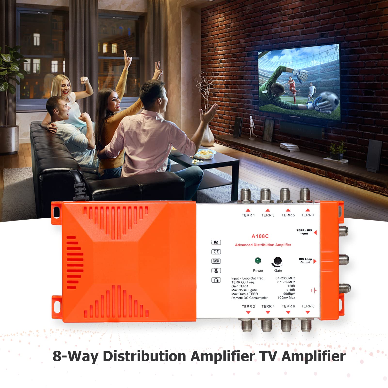 Amplificateur de distribution professionnel 8 voies TV terrestre IRS 87-2350 MHz intérieur