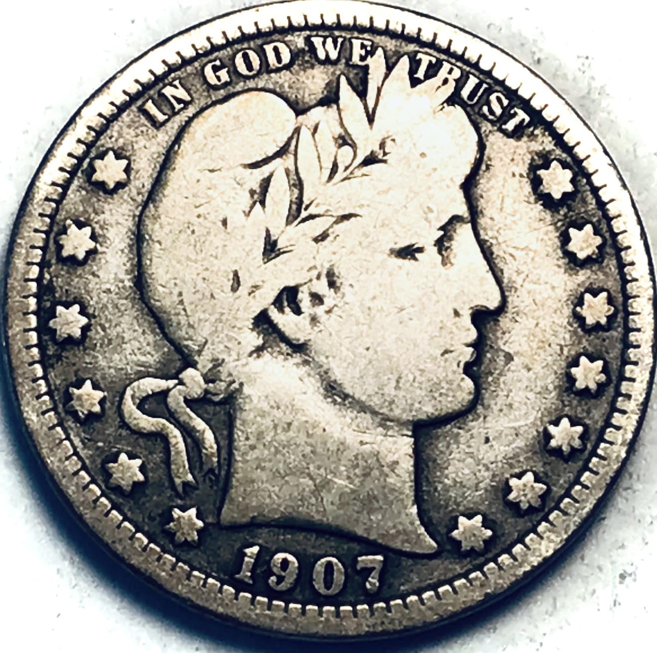 1907 P Barber Silver Quarter Seller Very Good