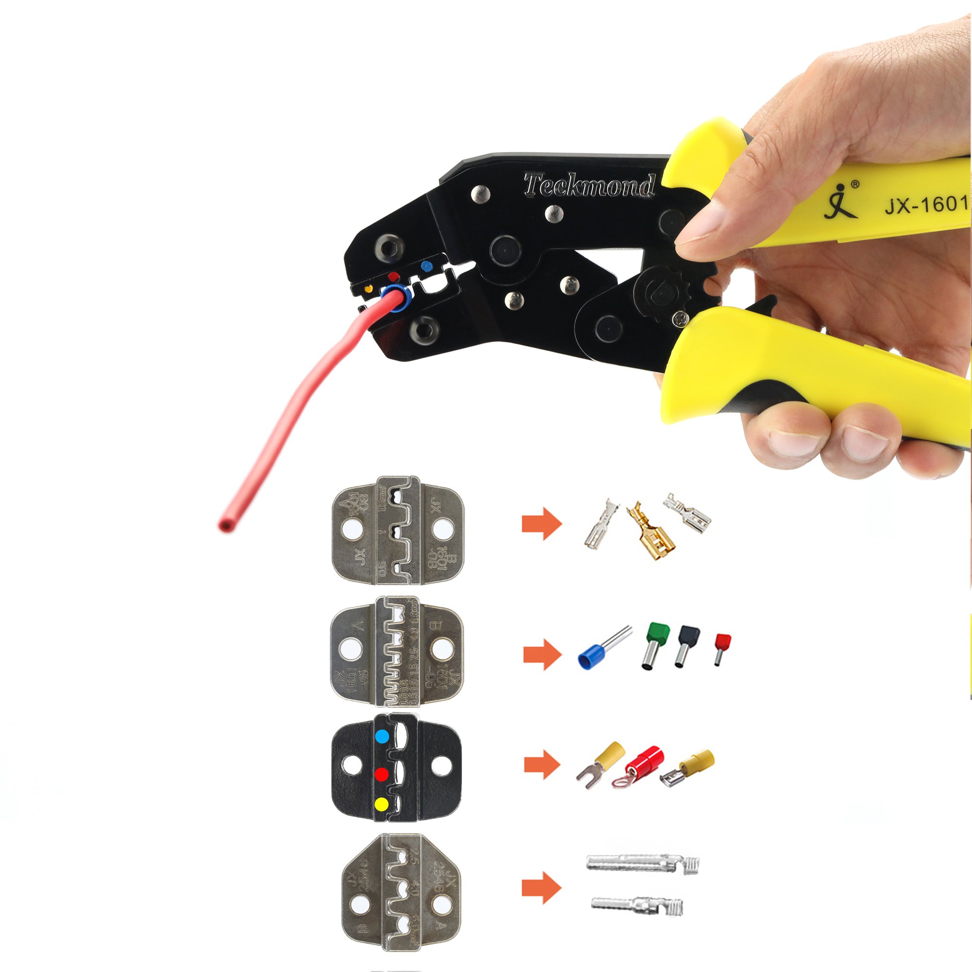 Trousse à outils Teckmond - Pince à sertir avec fonction à cliquet pour cosses de câble isolées non isolées - 0,14-6 mm²