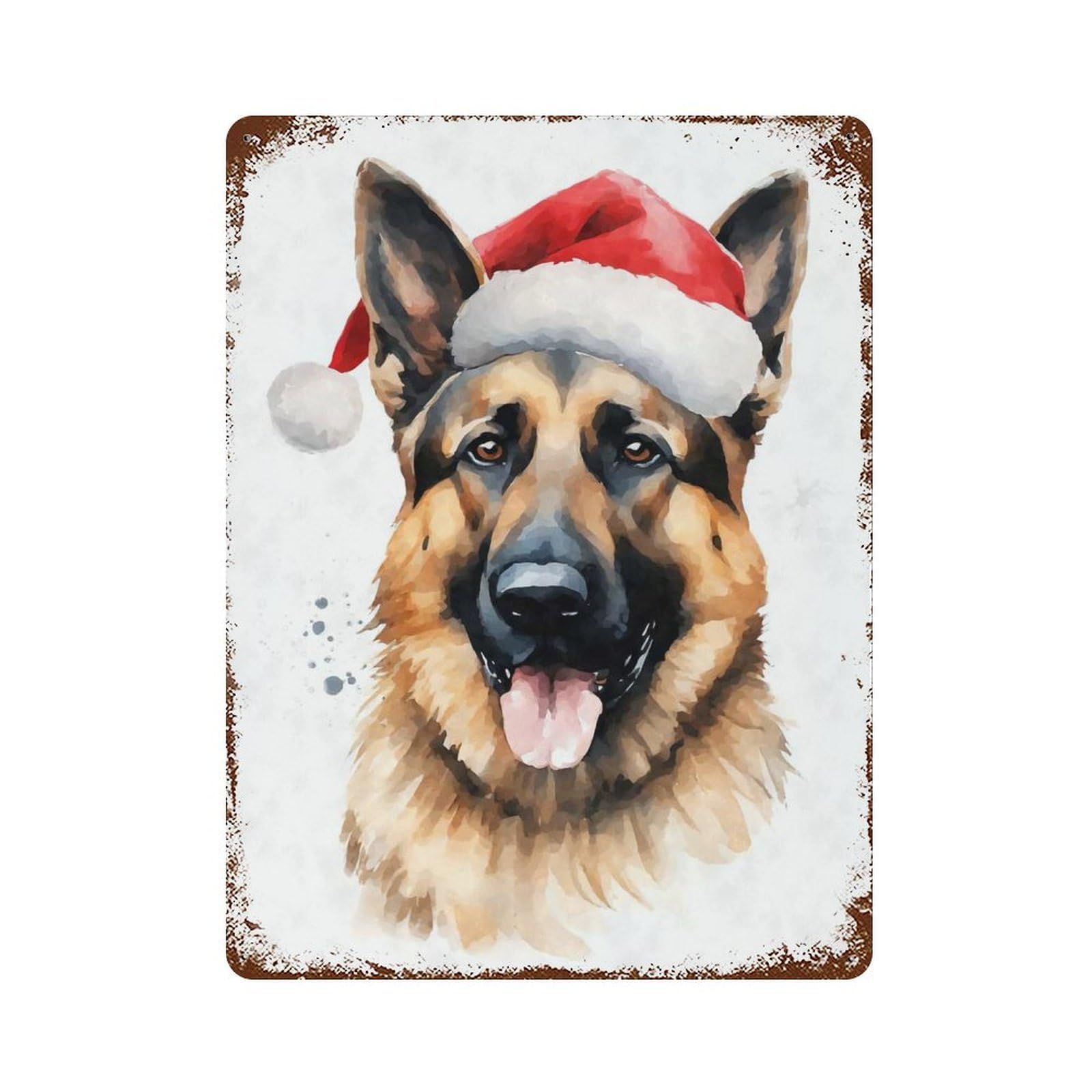 Retro Metal Sign with German Shepherd Santa Hat Design 15.7"x11.8", for Living Room, Hallway And Home Decor, Farmhouse Wall Decor