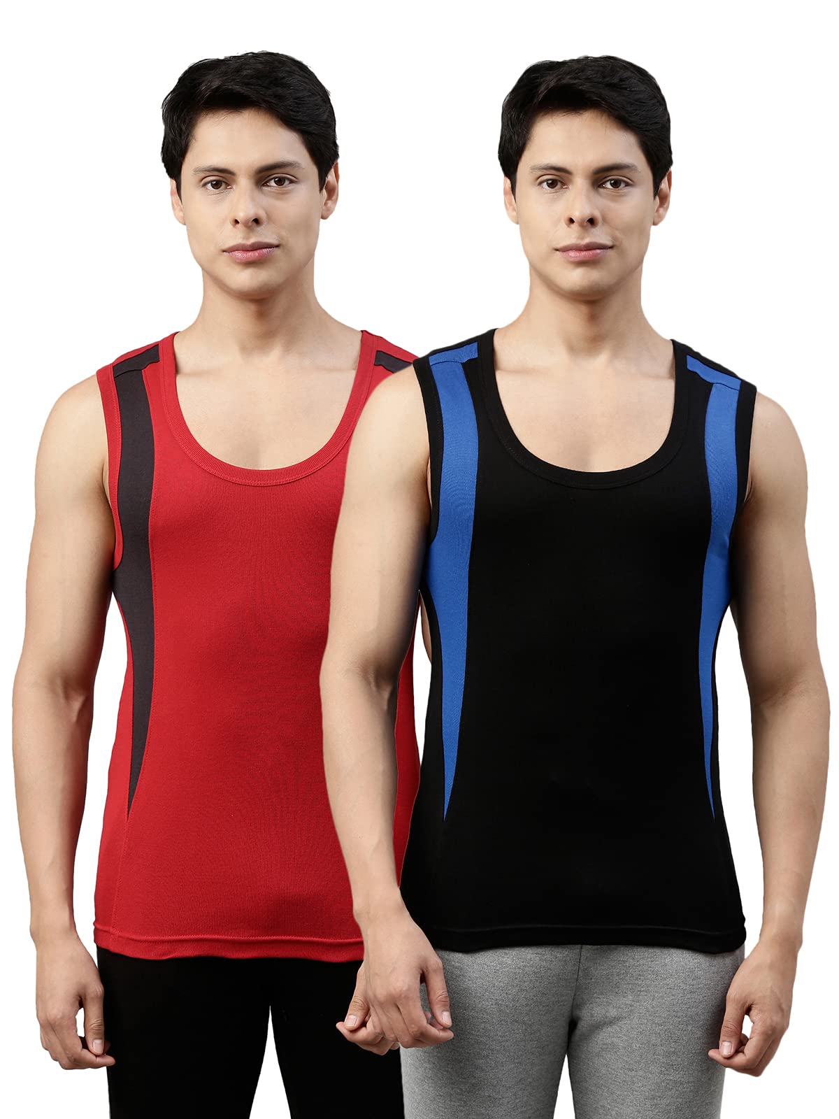 Originals Men's Trendy Fashion Regular Fit Vest Body Fit Colorblock Printed Innerwear - Bold Gym B1100 (Pack of 2)-image-37