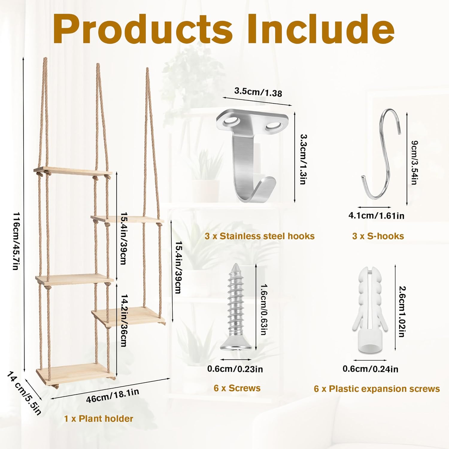 Window Plant Shelves 5 Tier Hanging Plant Shelf for Indoor Plants 3-In-1 Ceiling Wall Curtain Rod Mounting Space-Saving Plant Holder for Living Room Wall Bedroom Home Decor