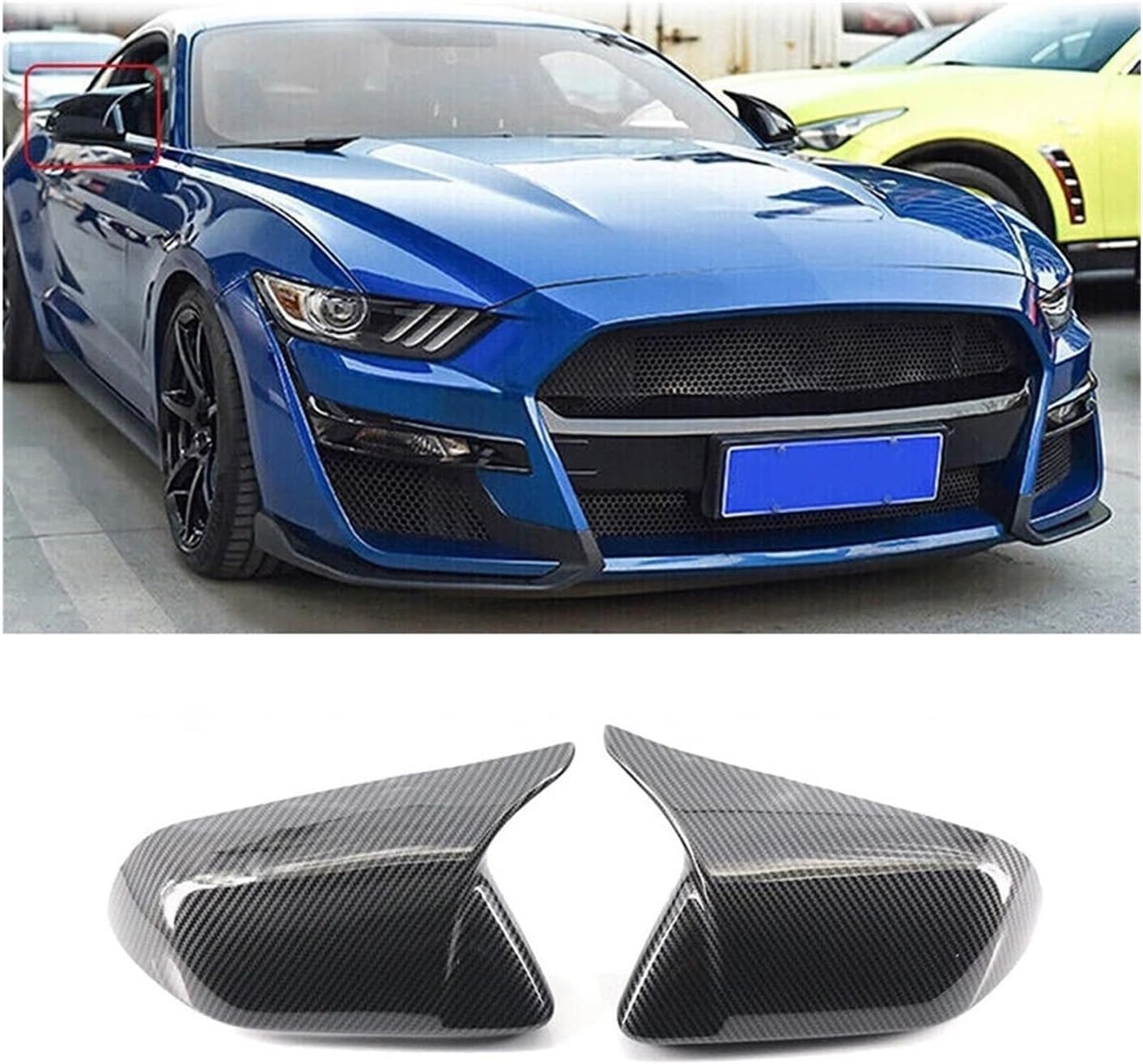Compatible For Mustang 2015-2020 Rearview Side Mirror Cover Wing Cap Exterior Door Rear View Case Trim Sticker Carbon Fiber Look Auto (Color : Black)