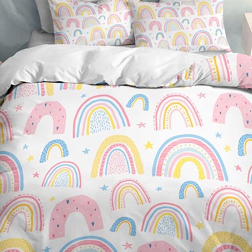 Miniatura 3 de Juego de funda de edredón de arcoíris tamaño King para niñas, funda de edredón de 3 piezas con 2 fundas de almohada (1 funda de edredón y 2 fundas