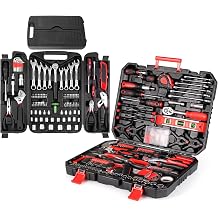 TLGREEN 95 Piece Tool Set+198 Piece Tool Box, Tool Kit, Mechanics Tool Set, Portable Toolbox with Adjustable Wrench Pliers Socket Bits, with Plastic Toolbox, for House Apartment Garage Red