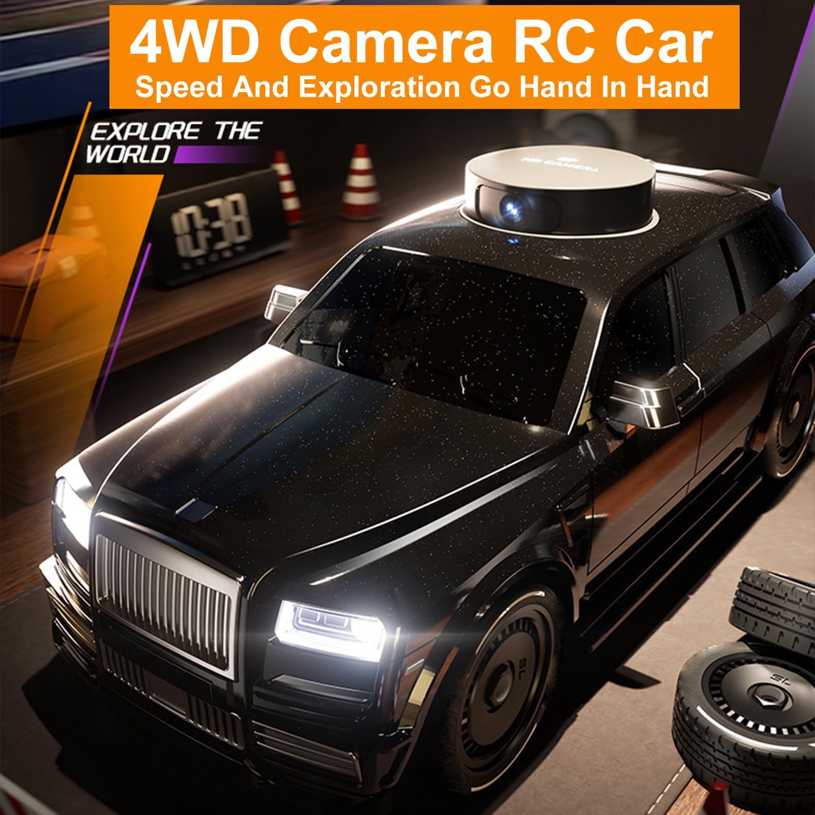 Goolsky 1/18 RC Drift Car con 720P HD Camera, 2.4G Coche teledirigido para Adultos, 4WD Alta Velocidad Coche de Carreras con Luces LED y Doble Neumático (Negro)