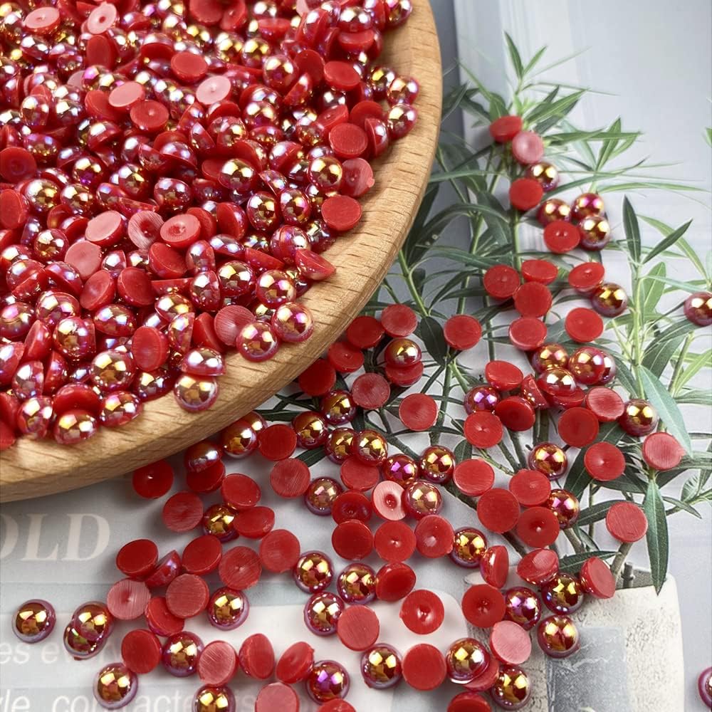 1000pcs 5mm Half Pearl Beads Flatback Pearl Beads Half Round Plastic Pearls for Crafts Scrapbooking Embellishment Nail Art(Red AB) - Image 3