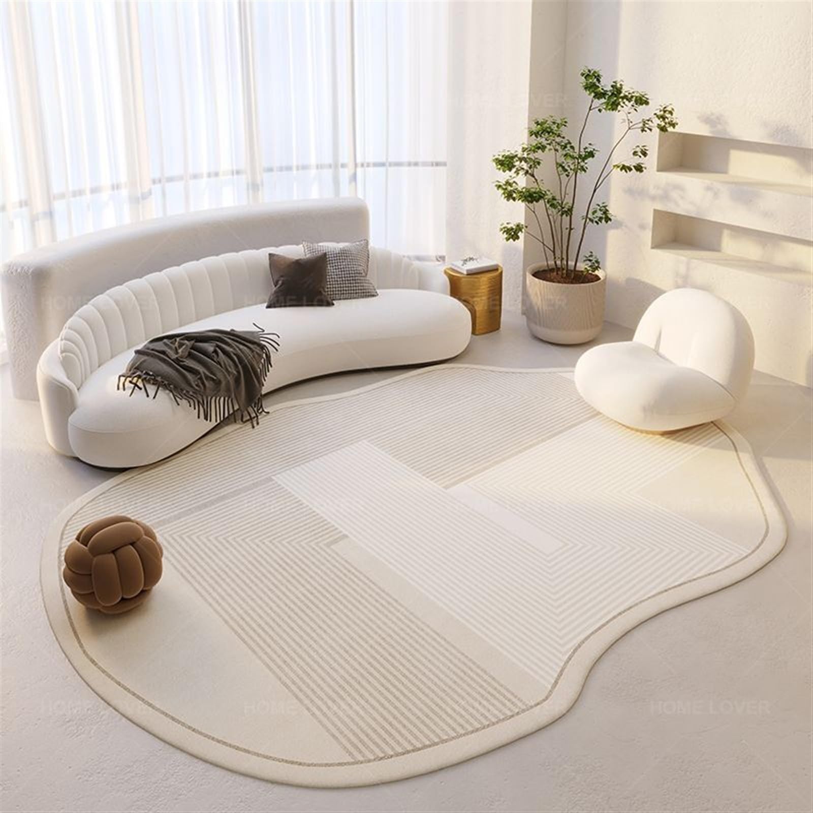 SUABON Irregular Oval Area Rug, Modern Cashmere Imitation Rug, Non Slip Washable Rug, Floor Carpet For Bedrooms Decor, Modern Rugs For Living Room