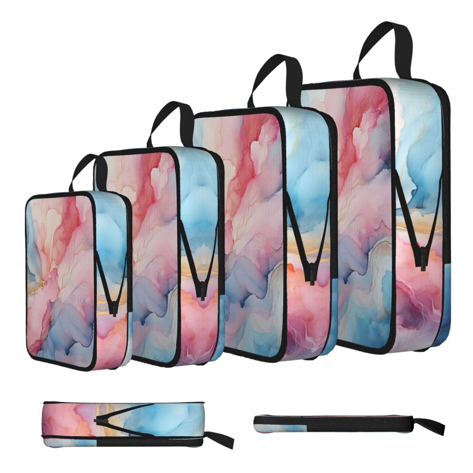 Blue and pink marbling Compression Packing Cubes 4 Piece Set