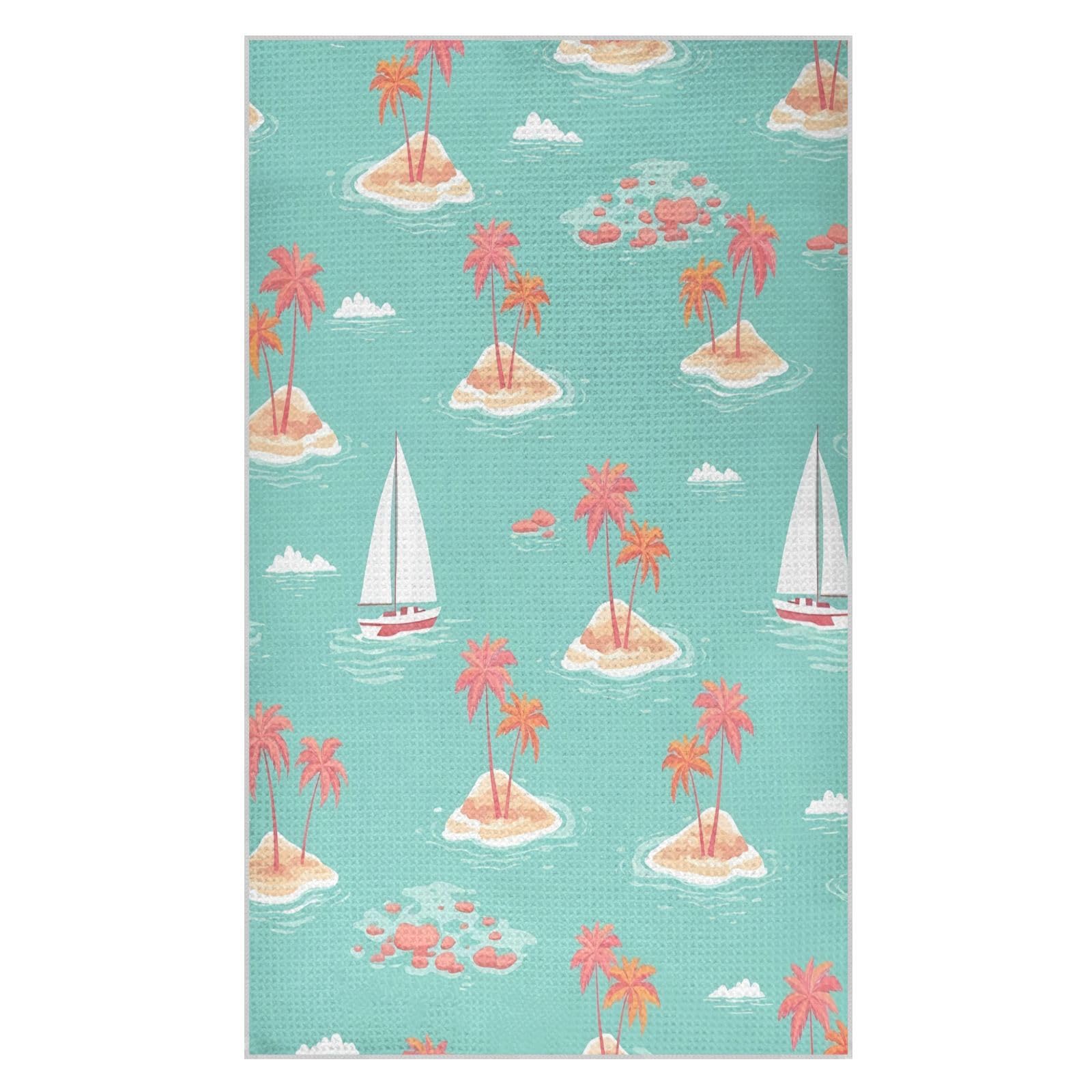 BURSTDDY Tropical Islands Kitchen Towels,Absorbent Dish Towels 2 Pack