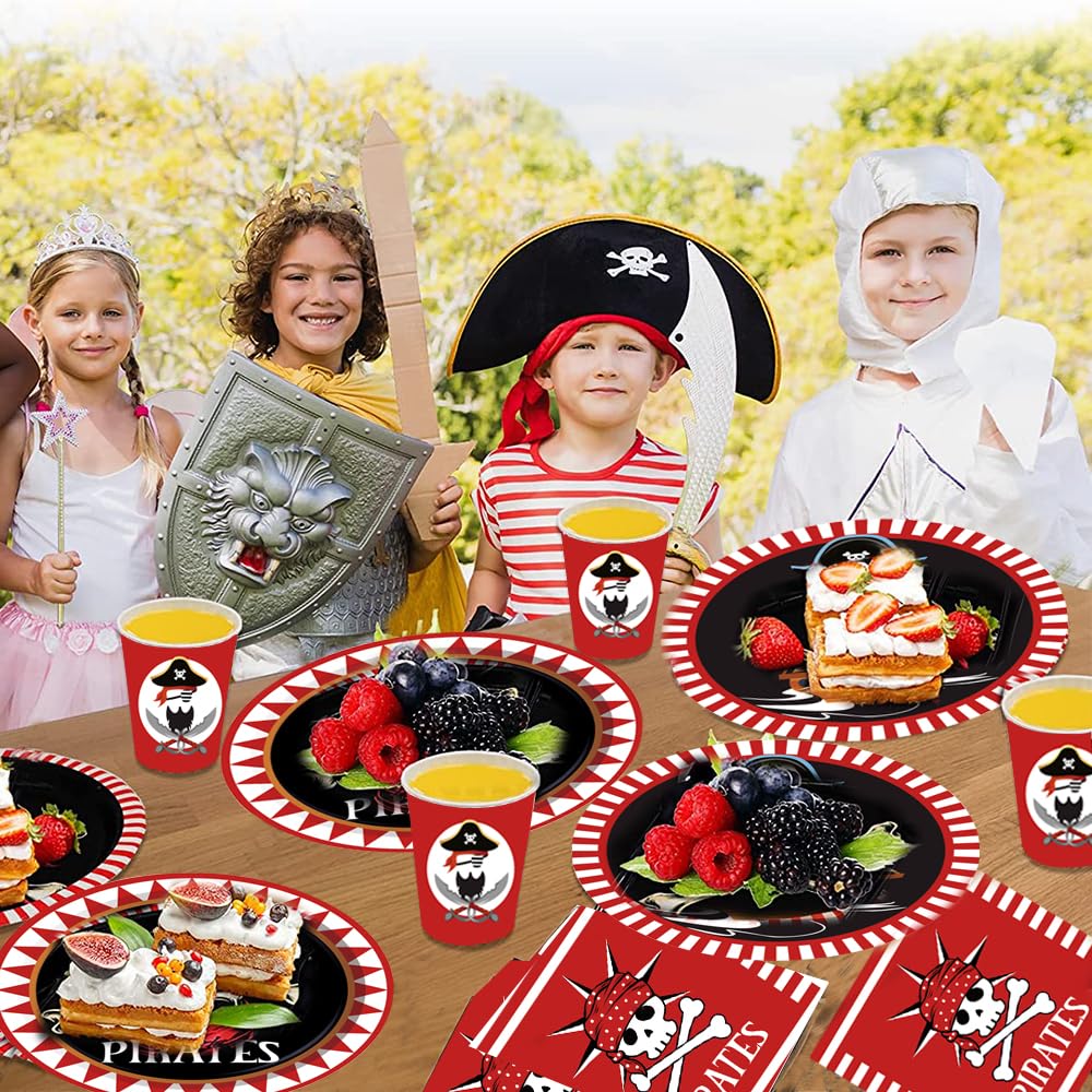 Zestaw naczyń na imprezę piratów, impreza piracka, zestaw dekoracji urodzinowych, zestaw naczyń imprezowych z papieru, serwetki, piraci, zestaw dekoracyjny dla dzieci, na urodziny, imprezę tematyczną, 8 gości