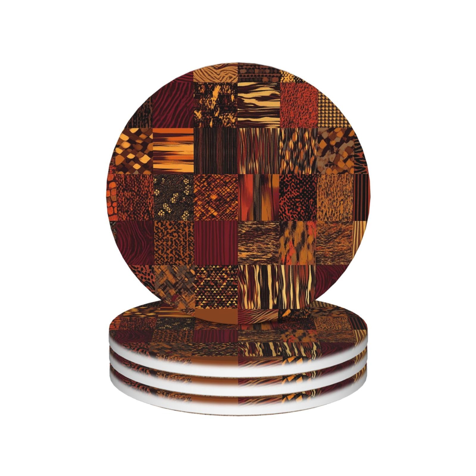 Drink Coasters Set of 4 Coffee Ceramic Coaster African Style Patchwork Coasters for Drinks Coffee Cup Mat Heat Resistant Tabletop Protection Coaster Desk Accessorie Home Decorative