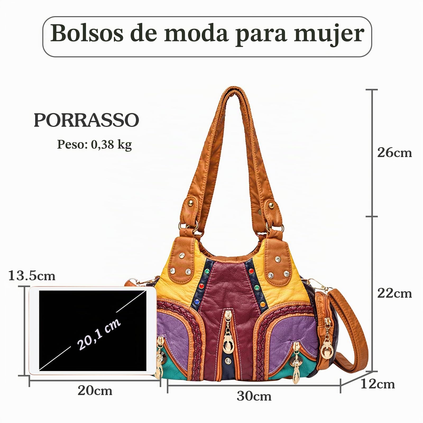 Bolsos de Mujer Moda Bolso de Hombro Bolso Hobo Bolso Bandolera de Cuero PU Suave Señora Bolso de Mensajero para Compras Escuela Oficina Multicolor