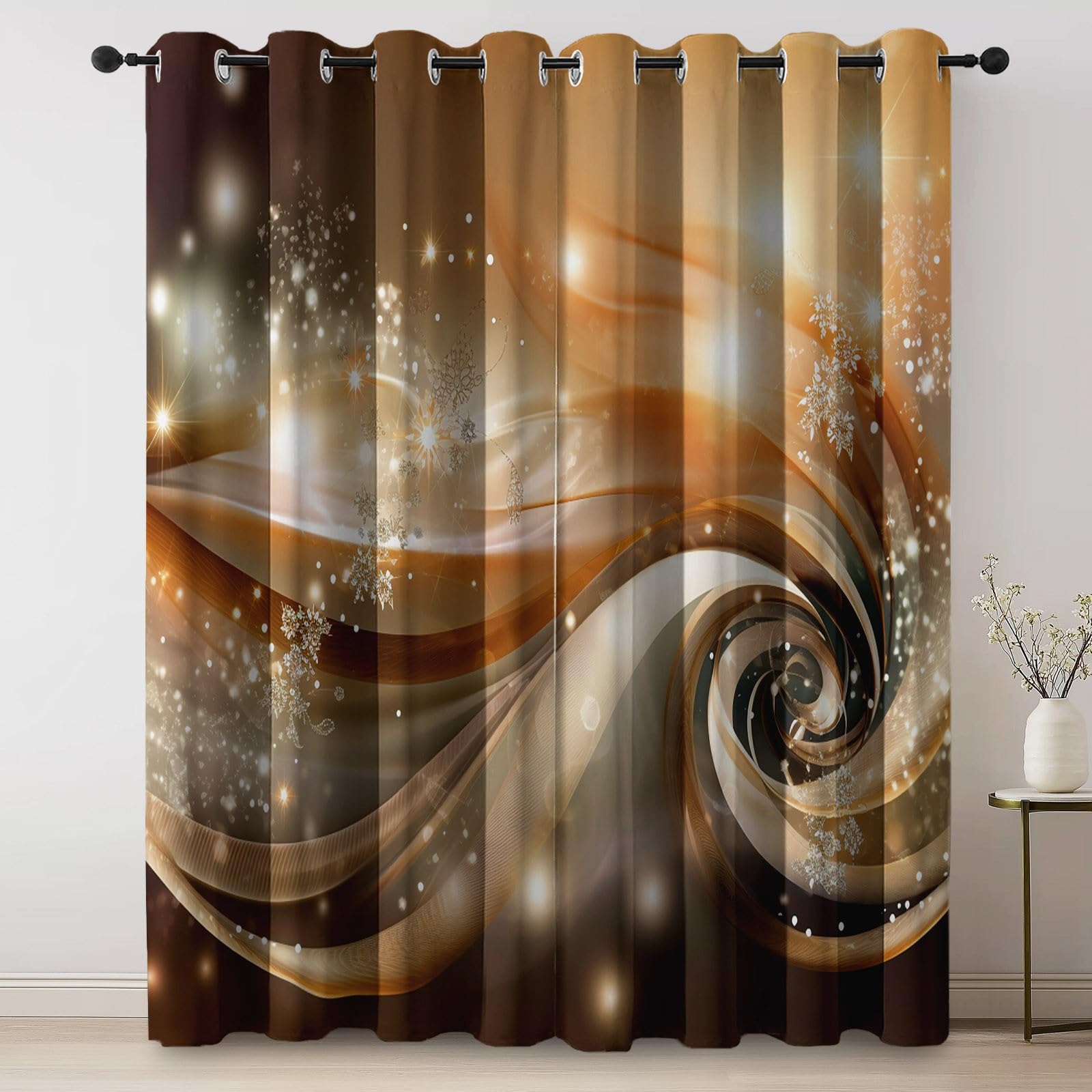 Cortina opaca térmica elegante abstracta líneas estrellas impresas para sala de estar, dormitorio, ventana, cocina, marrón, cortinas interiores con ojales, 117 x 183 cm (2 paneles)