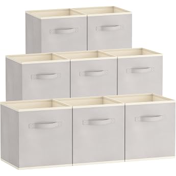 Lifewit Storage Box, Pack of 8, Light Grey, 26.5 x 26.5 x 28 cm, 20 L | Folding Fabric Storage Boxes with Handles for Cube Sh