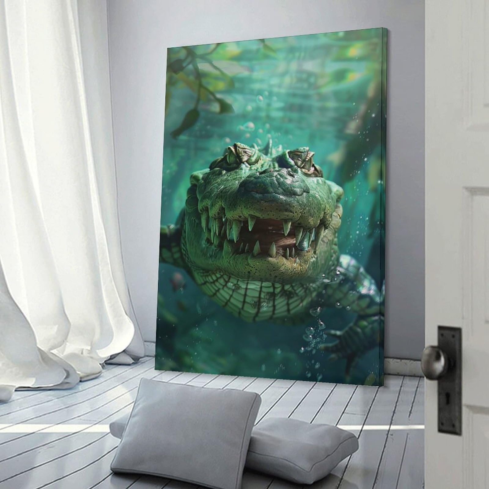 Junmoney Crocodile Wall Art Print 24x36inch(60x90cm), for Hallway, Entryway Or Landing, Wall Decor to Refresh Empty Corners, for Cosy Room Updates