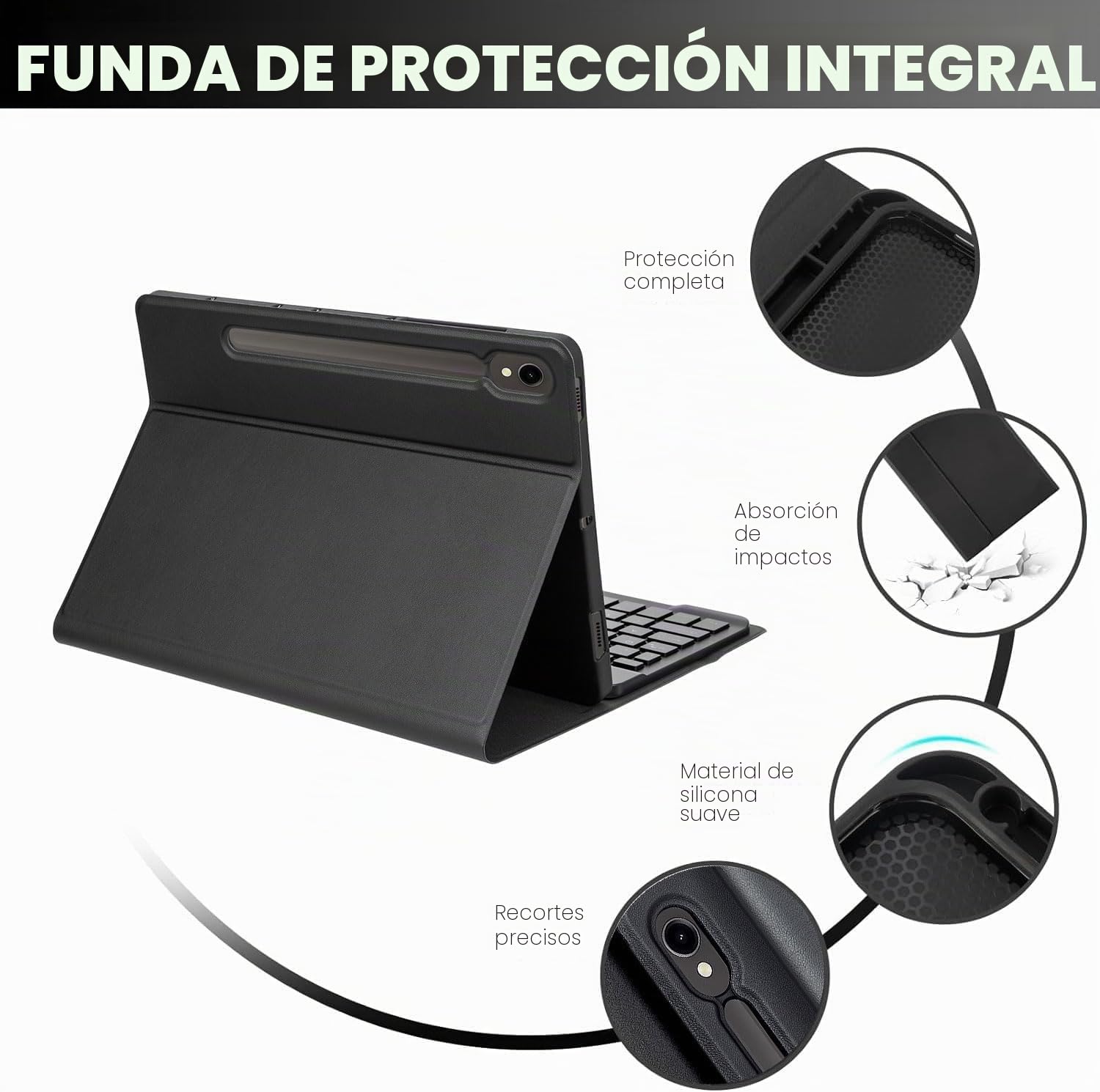 Funda con Teclado para Samsung Galaxy Tab S10 Fe+ Plus 13,1" 2025 Modelo (SM-X620/X626), Teclado Español Ñ Extraíble con Retroiluminación 7 Colores, Soporte para S Pen Y Ratón,Negro
