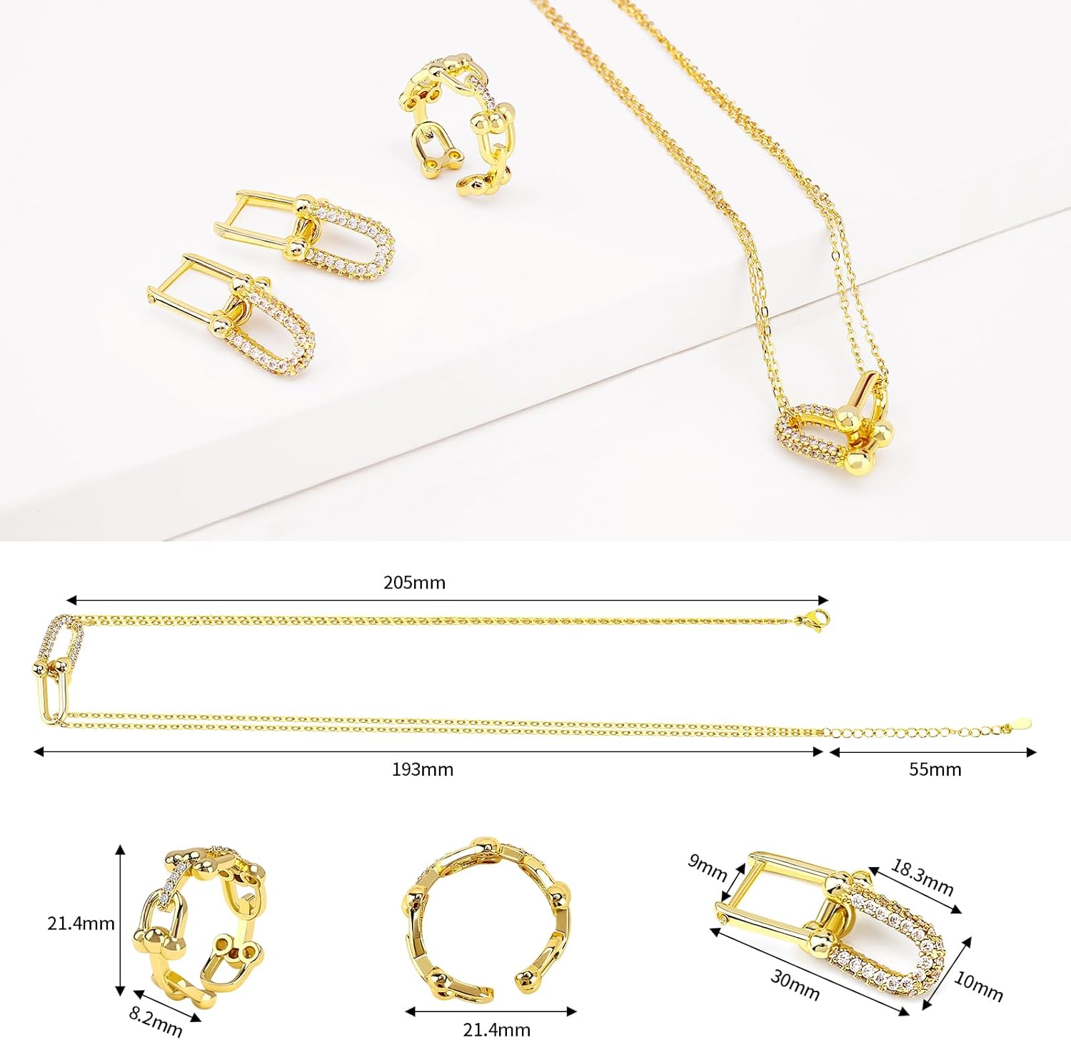 Jewelry Set for Women's, 3 PCS Jewelry Sets - Necklace, Earrings, Ring, Fashion U-Shaped Buckle Design,Gift fou Daughter Mom Wife Friends on Birthday Anniversary - Image 6