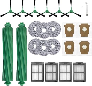 Replacement Part Kit for iRobot Roomba Plus 405 Combo/505 Combo Robot Vacuum,2 Rubber Brushes, 4 dust Bags, 4 Filters, 6 mop Pads, and 6 Side Brushes