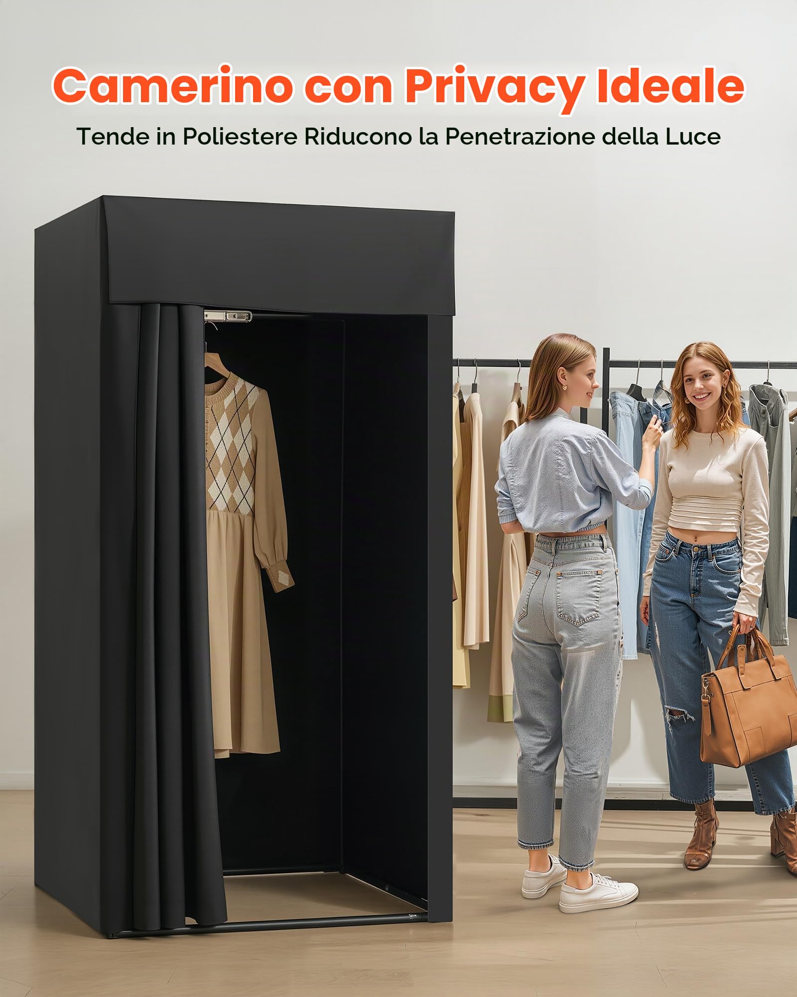 VEVOR Camerino di Prova 99 x 99 x 198 cm Spogliatoio Portatile Mobile con Tende Spesse in Poliestere, Tenda Ombreggiante e Gancio, per Boutique, Centri Commerciali e Attività all'Aperto, Nero