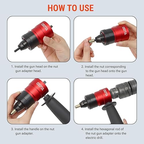 Miniatura 7 de VLOXO - Adaptador de tuerca de remache para taladro eléctrico, kit de pistola de remache mejorado con 13 cabezales de hierro diferentes y 245