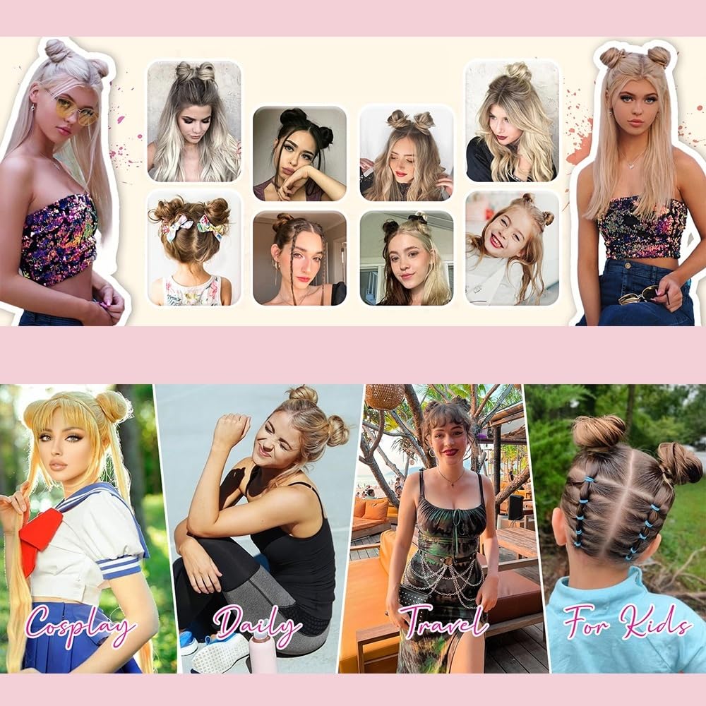 Kok do włosów syntetyczny kosmiczny kok 2 szt. Mini pazur klips w Messy kocie uszy sztuczne włosy Bun Donut Updo treski dla kobiet pączki do włosów na bułki (średni gradientowy brązowy ciemny blond)