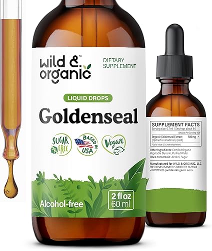 Miniatura 10 de Wild & Organic Goldenseal Tintura  Gotas de salud pulmonar respiratoria  Raíz de sello de oro para limpieza pulmonar  Líquido de raíz de sello