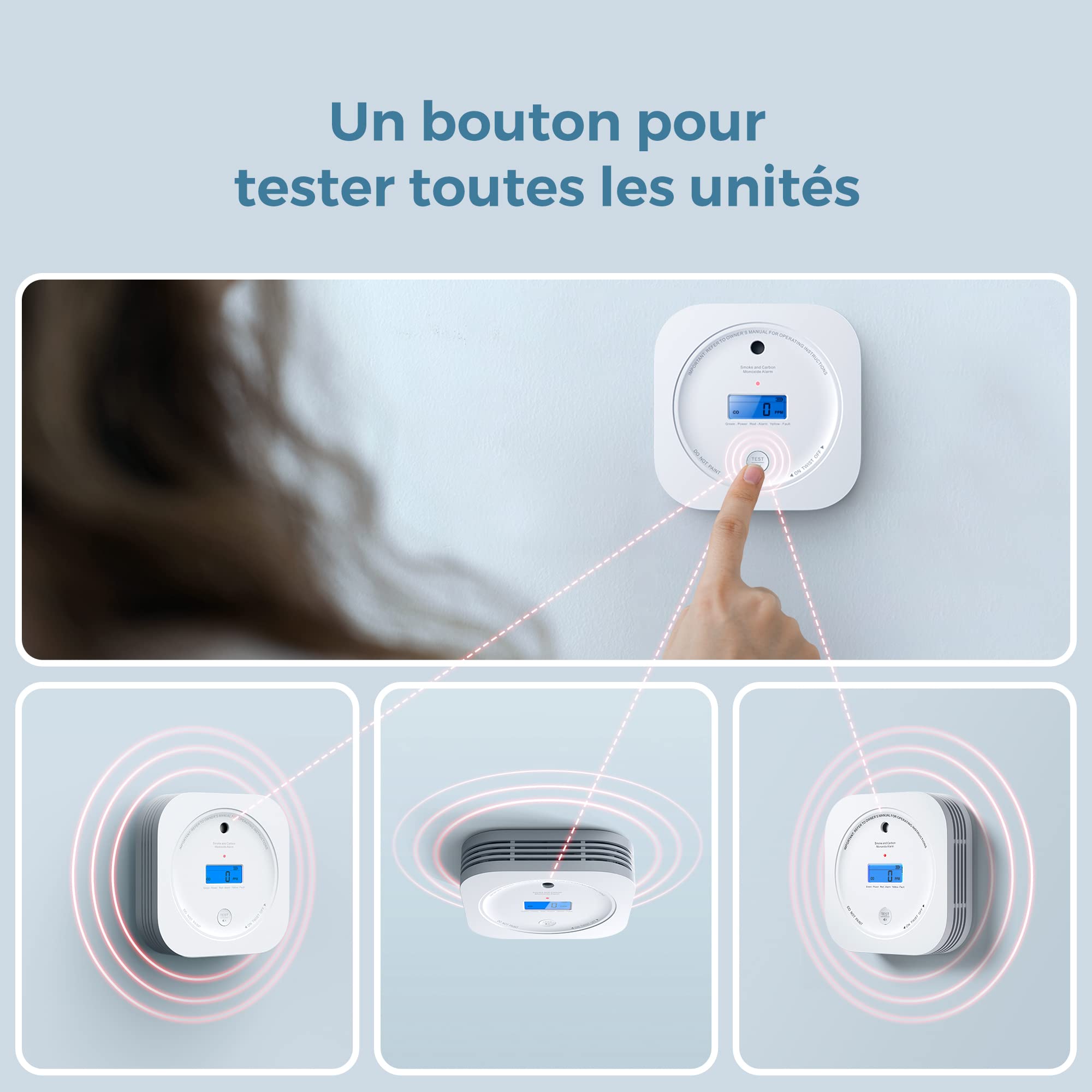 AEGISLINK Détecteur de Fumée et de Monoxyde de Carbone Interconnecté sans Fil, Alarme pour Fumée et CO avec Pile Remplaçable et Une portée de Transmission de Plus de 250 m, SC-RF200, Lot de 1