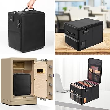 Fireproof Document Box File Organizer Box, Cabinet Storage Filing with Lock, Portable Office Safe for Hanging Letter/Legal Folder 16.1 x 12.9 11in (File Box)