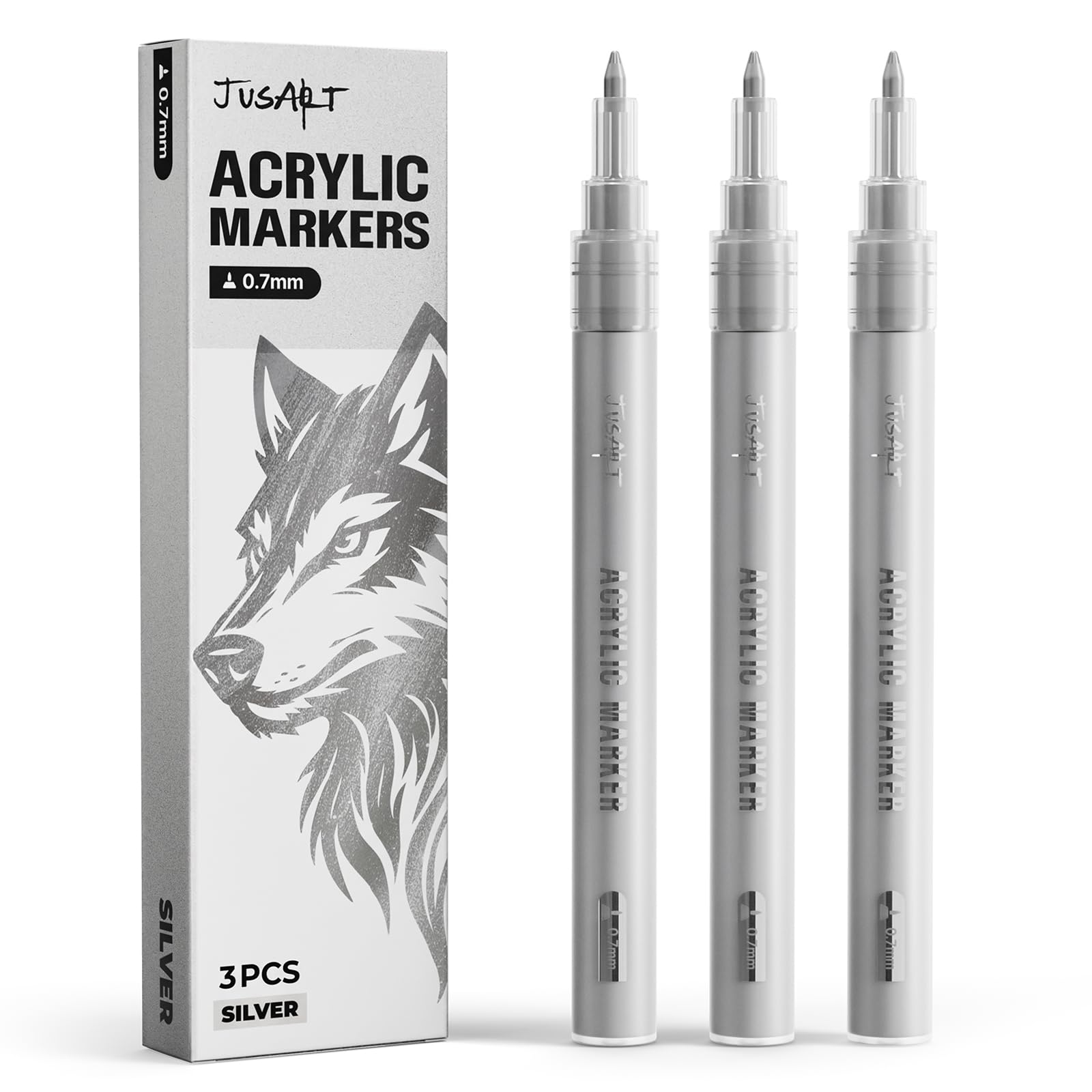 JusArt 0.7mm Fine Point Sliver Paint Markers, 3 Pack