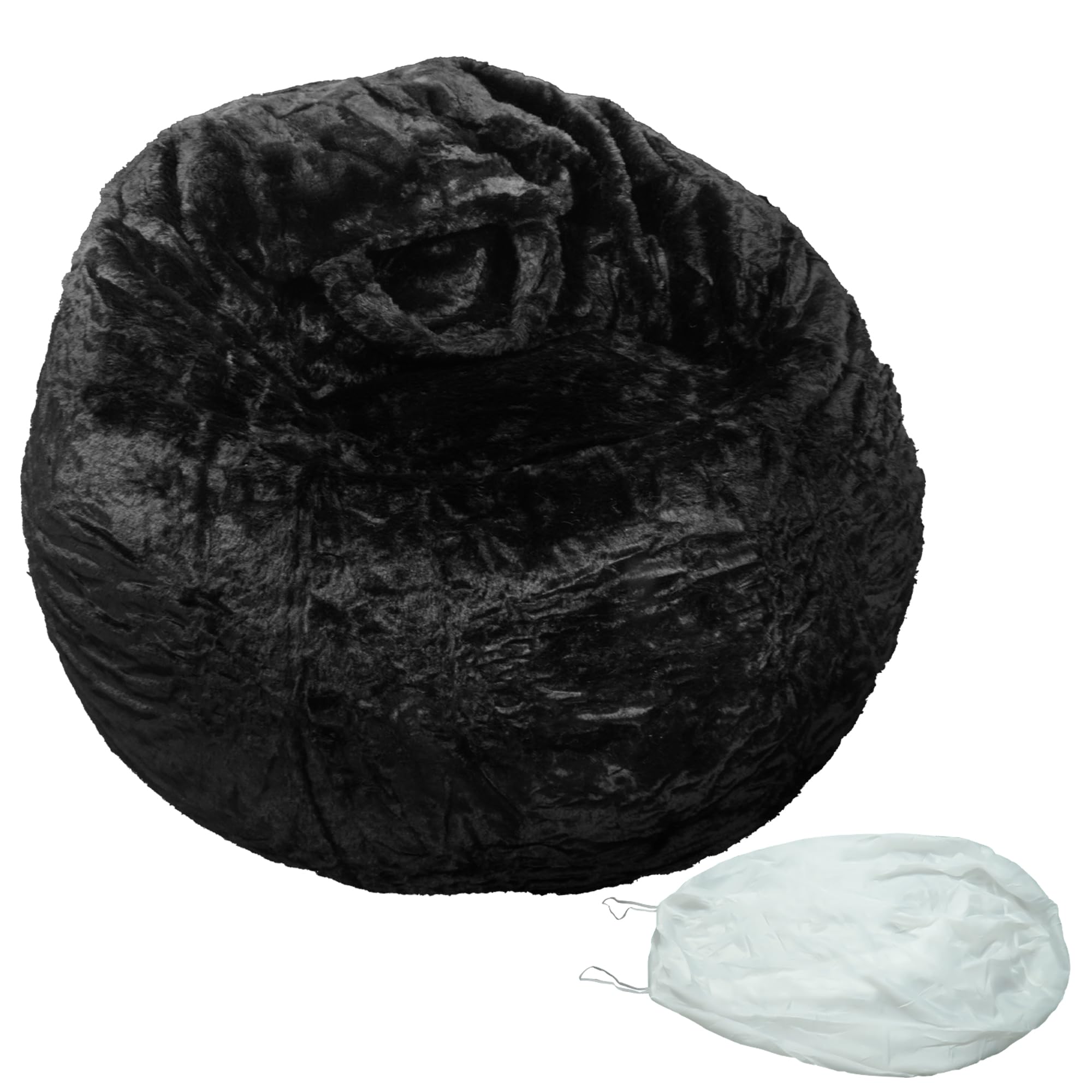 Giant Round Short Hair Beanbag Lazy Sofa Cover Upgrade Bean Bag Chair for Adults Kids Comfy Fluffy, Reading Chair Floor Chair, Clothing Storage Artifact, 4FT Without Filling Bag, Black