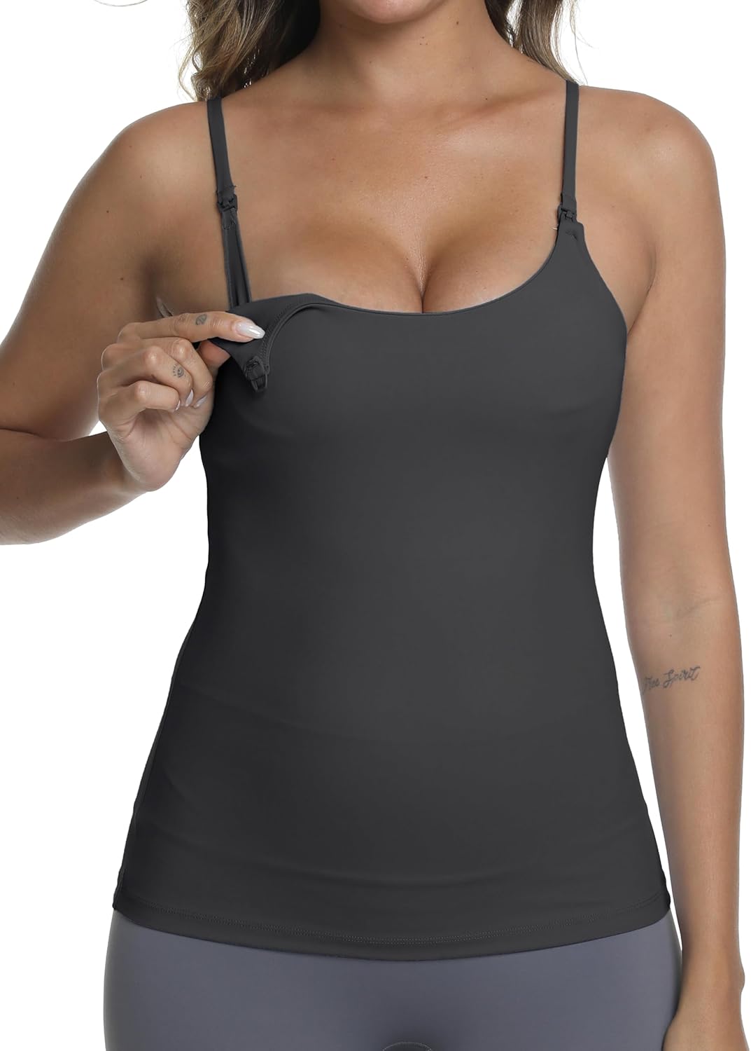 Nursing Tank Tops for Breastfeeding U Neck Maternity Tops Pregnancy Shirts Camisoles with Built in Bra
