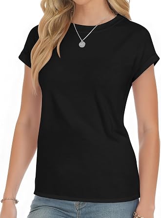 YOGINGO Short Sleeve Shirts for Women Crew Neck Tee - Fashion Summer Spring Cap Sleeve Tops for Women