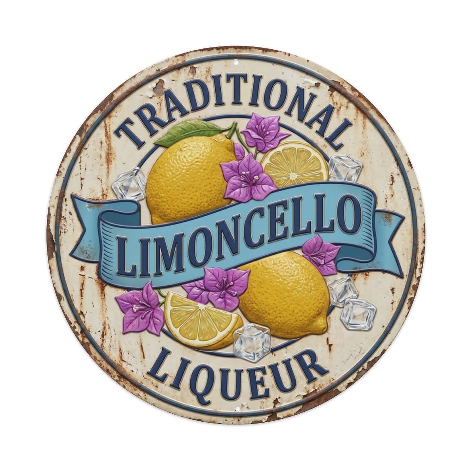 Traditional Limoncello Liqueur Crest Metal Tin Sign Plaque Wall Decor for Cafe, Club Bar, Office, Home Garden Round Metal Poster 8x8Inch