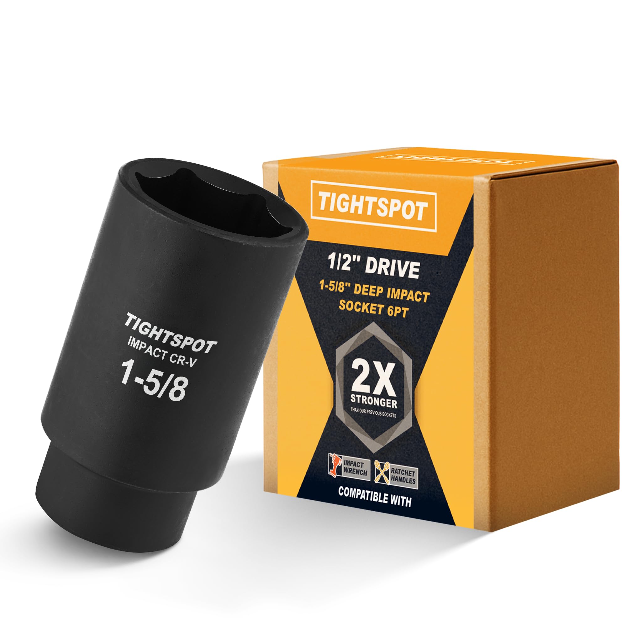 TIGHTSPOT 1/2" Drive 1-5/8 Inch Deep Impact Socket, 6-Point, CRV Steel
