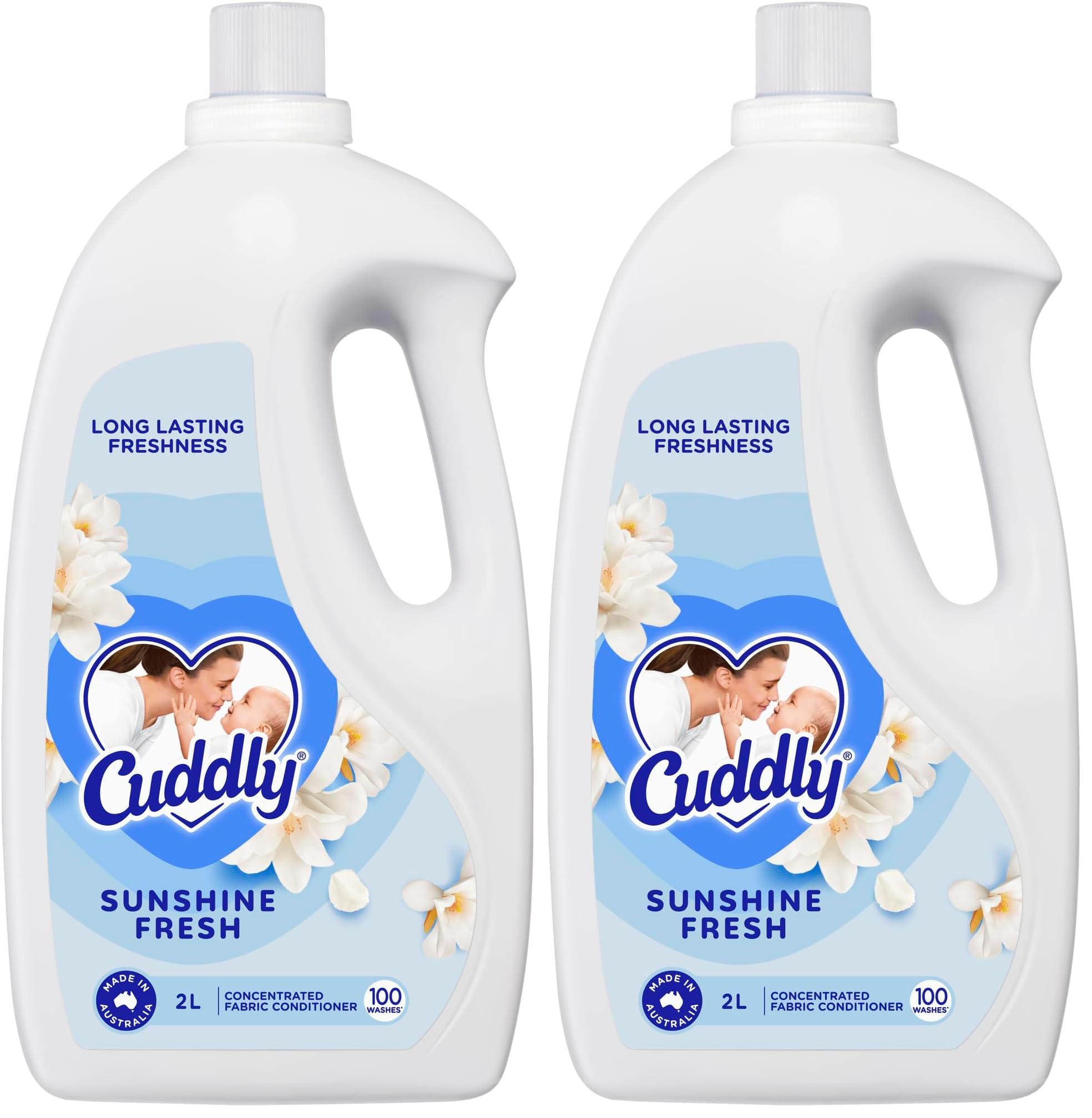 Cuddly Concentrate Liquid Fabric Softener Conditioner, 2L, 80 Washes, Sunshine Fresh, Long Lasting Fragrance, Luxurious Softness, Easy Iron, Reduces Wrinkles, Reduces Static, Fast Dry (Pack of 2) - 2 l (Pack of 2)