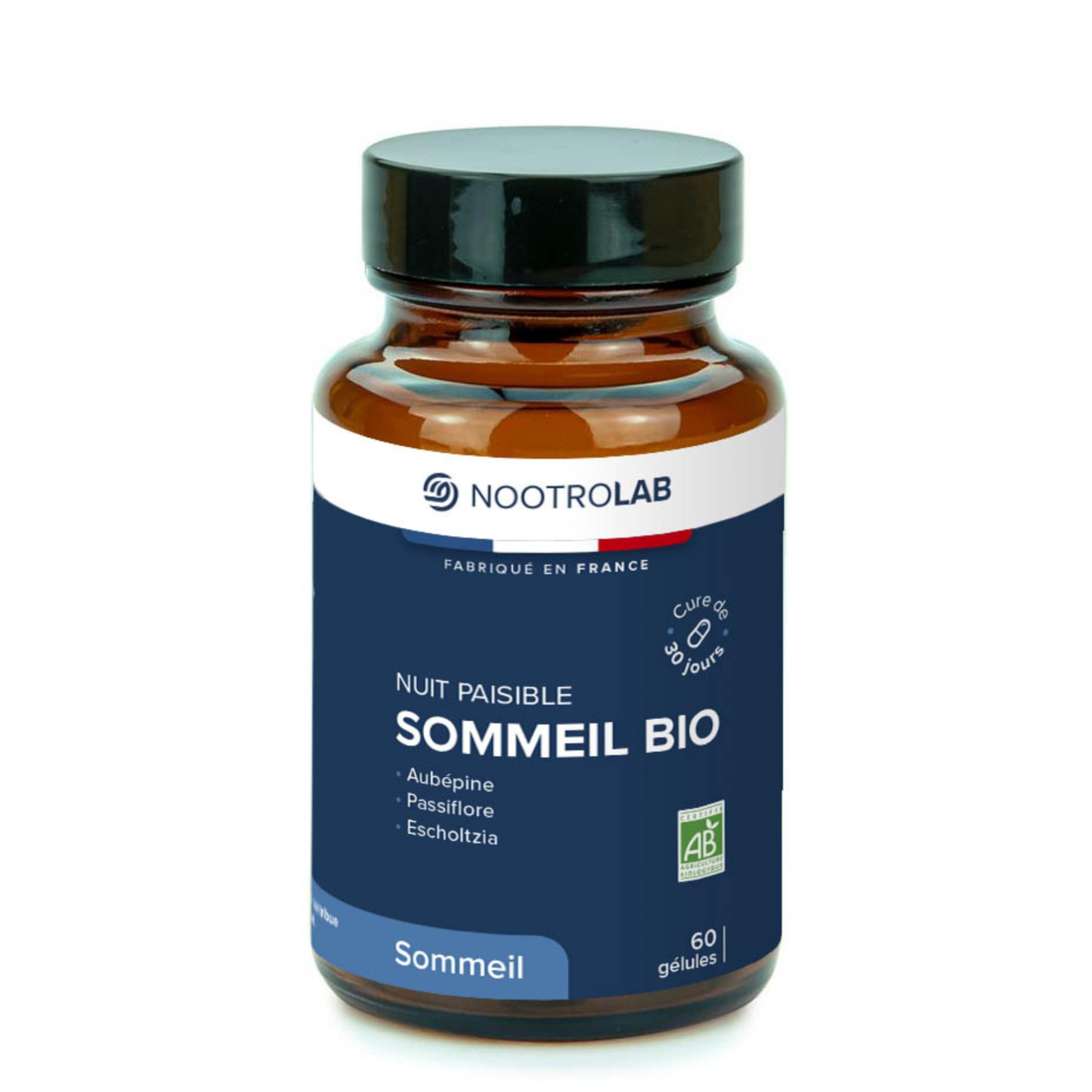 Sommeil Bio, Complément Alimentaire Naturel avec Aubépine, Passiflore et Escholtzia, 60 Gélules, Fabriqué en France