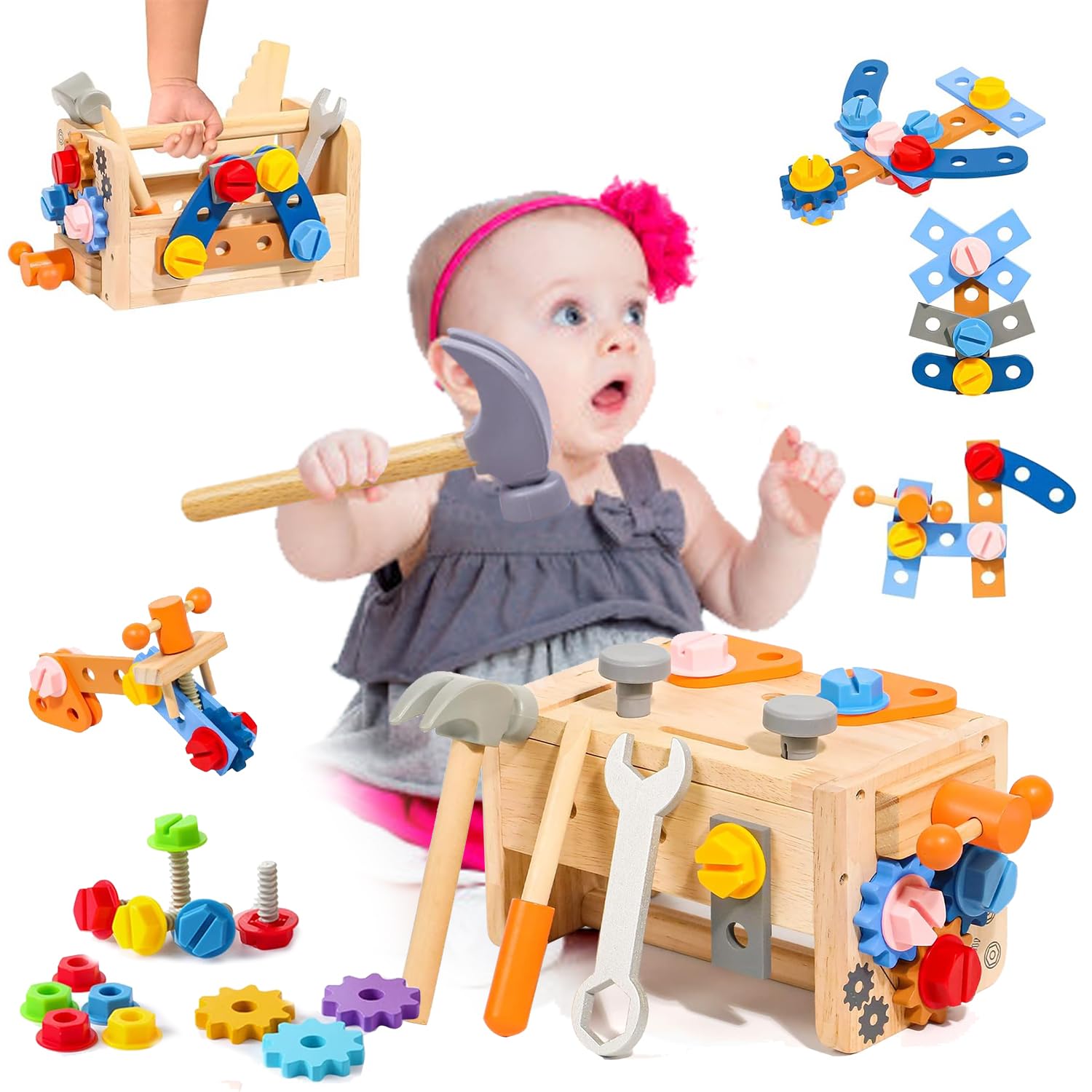 Montessori Tool Cart For Toddlers, Gears, Knobs, Storage