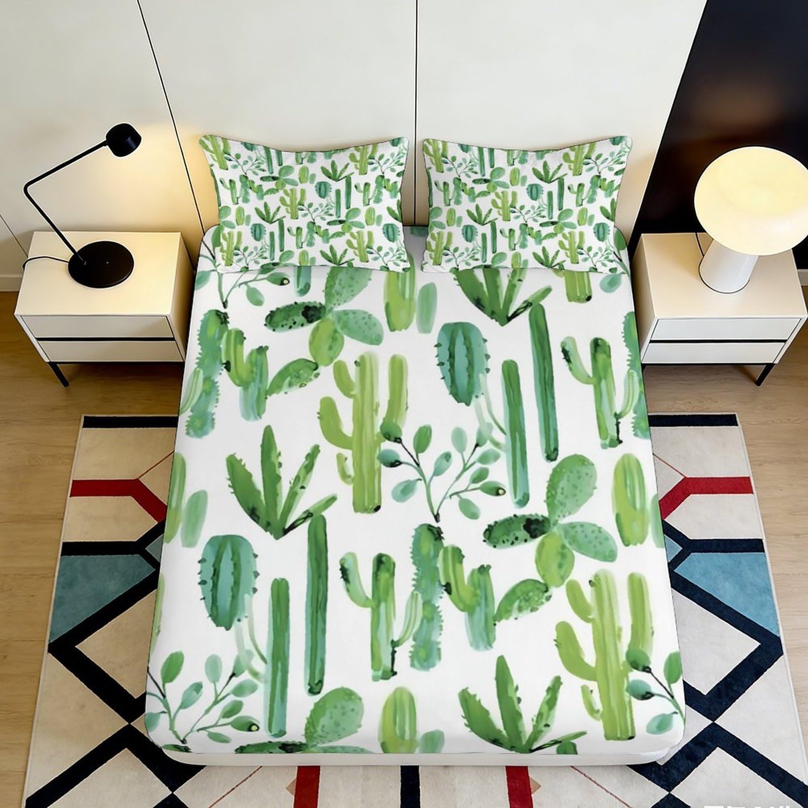 Dhbaneiok Style-8 3D Printed Cactus Green Fitted Sheet Microfiber Soft Botanical Succulent Bed Cover For Bedroom Dorm Decor Protection 90X200x25cm