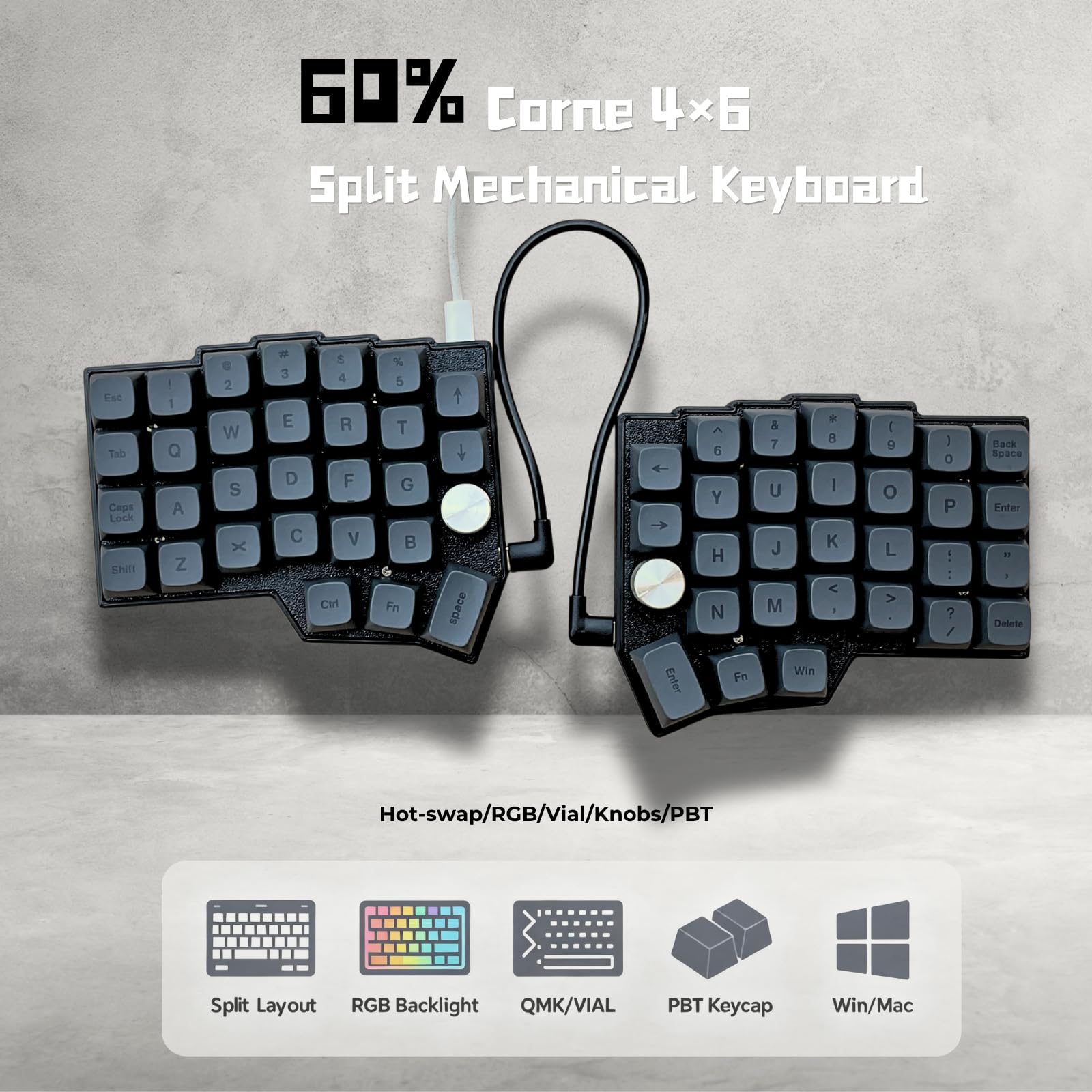 Amazon | SZRKBD&CORNE 有線人間工学メカニカルキーボード、ノブ付き