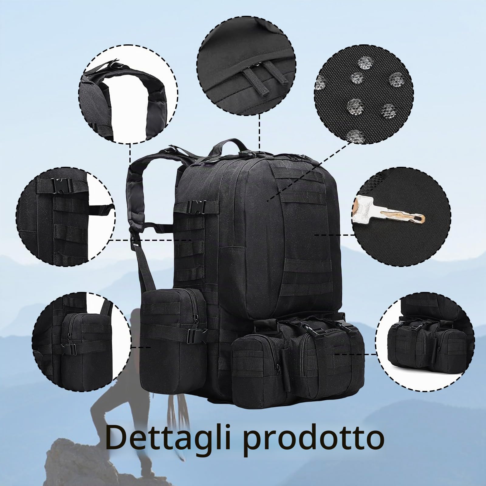 Zaino Militare, Zaino Tattico Militare 60 Litri Molle Staccabile Per Uomo E Donna Ideale Per Trekking Escursionismo Campeggio Alpinismo E Viaggi Outdoor