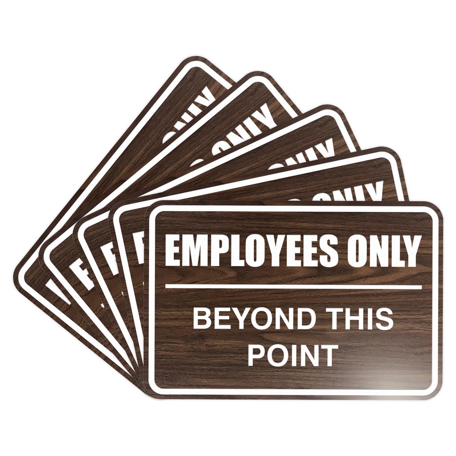 All Quality Classic Framed Employees Only Beyond This Point Wall or Door Sign | Easy to Install Business Signage - Small (Walnut) 5 Pack