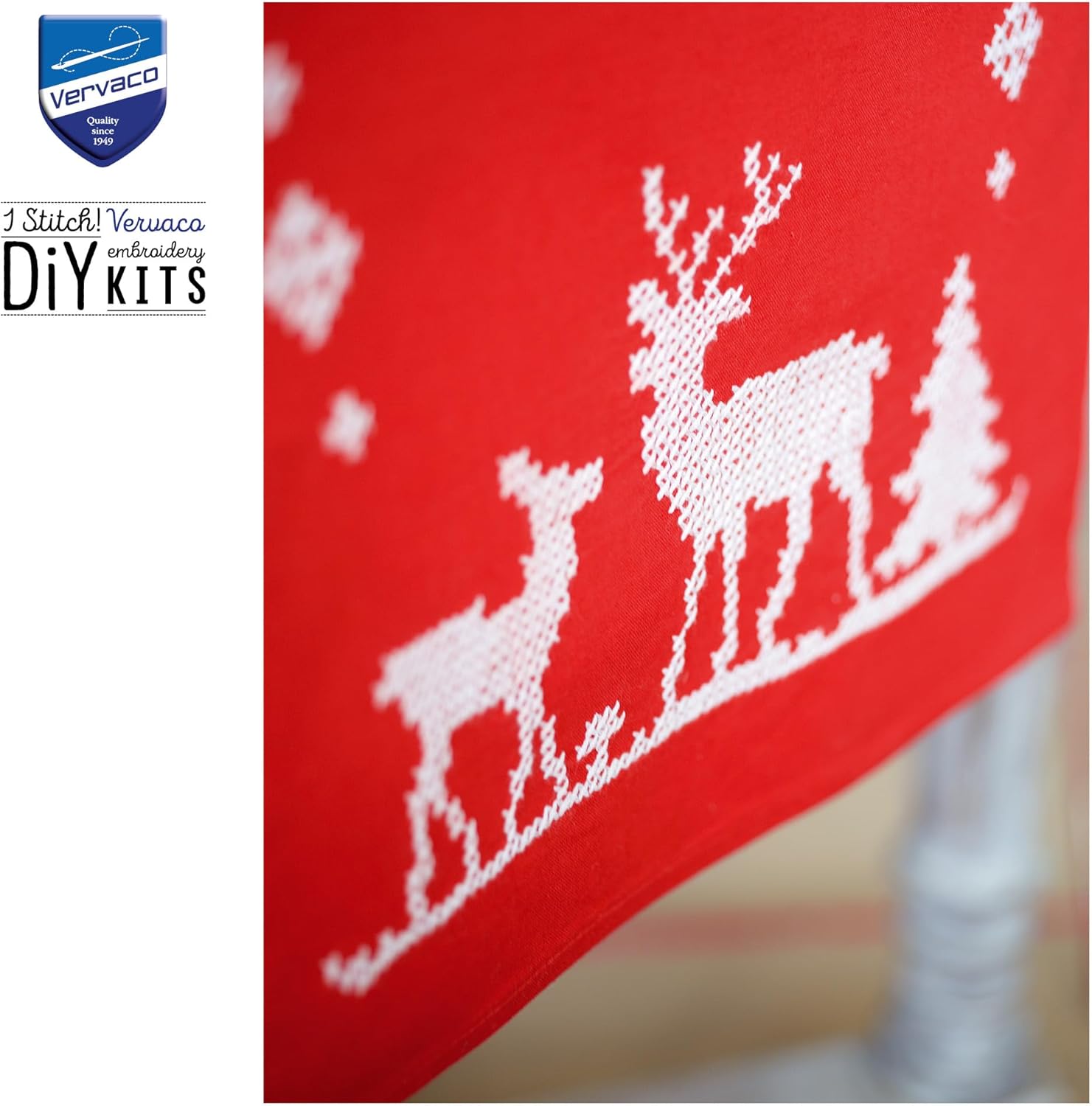 Vervaco Embroidery Christmas Embroidery Kits Cross Stitch Table Runner DIY Set, Tablecloth to Embroider with Image on Cotton and Embroidery Thread, 12 x 42 Inches, Christmas Deers