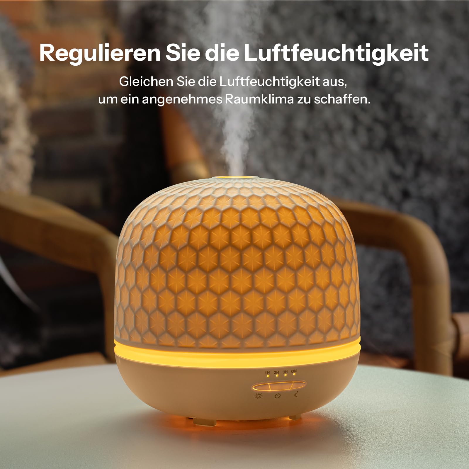 Aroma Diffuser - 500ml Keramik Premium Ultraschall Luftbefeuchter Diffusor für Ätherische Öle Timer-Einstellung & Orange Nachtlicht BPA-Frei Diffuser für Schlafzimmer Wohnzimmer Büro Yoga（Textur）