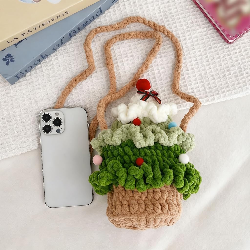 Stylish Festive Knit Shoulder Bag Organizer Compartments Soft Textured Fabric